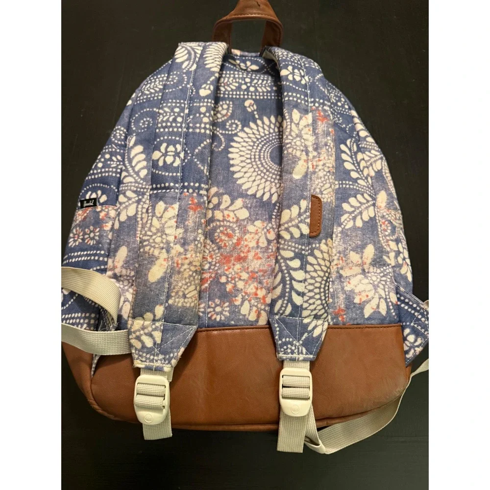 Herschel Supply Co Heritage Backpack Blue Floral Batik Print Faux Leather Basej